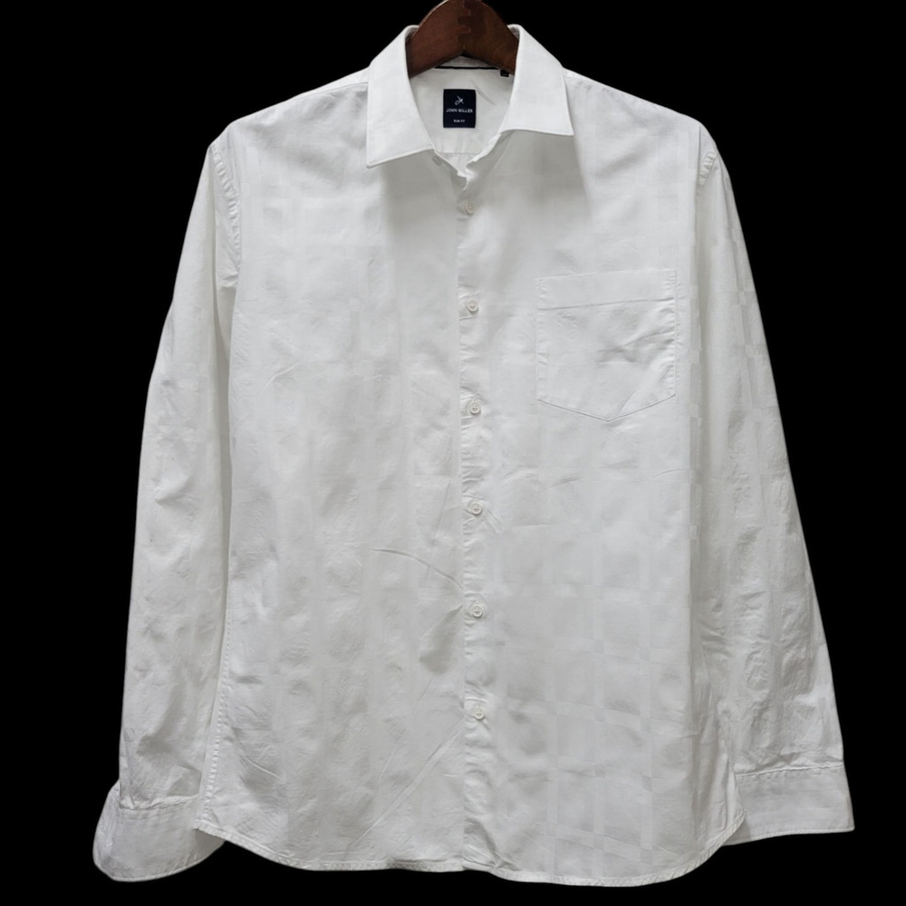 John Miller Men's Slim-Fit 100% Premium Cotton Long-Sleeves Shirt 42CM (Small)